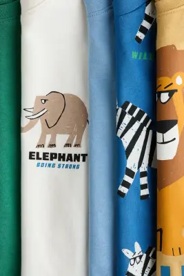 Lot de 5 T-shirts en jersey - Jaune/lion