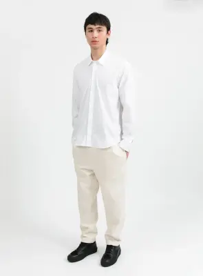 Shirt with Polo Tab in White Poplin
