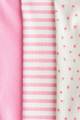 Lot de 3 shorts cycliste côtelés - Blanc/rayures roses