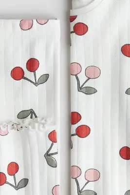 Pyjama en coton côtelé - Blanc/cerises