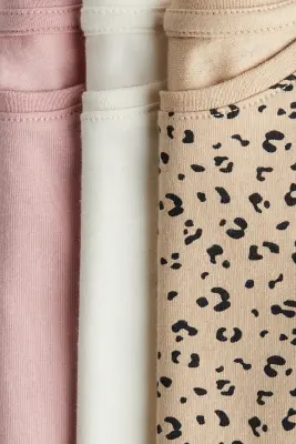 Lot de 3 tops à manches longues - Beige clair/imprimé léopard
