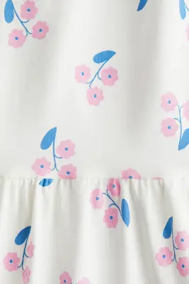 Robe à manches volantées en coton - Blanc/fleuri