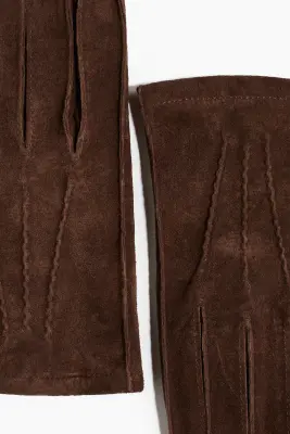 Gants en cuir velours - Marron foncé