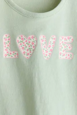 Top imprimé en coton - Vert clair/Love