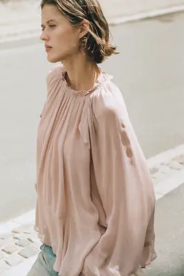 Blouse en viscose avec manches ballon - Rose ancien
