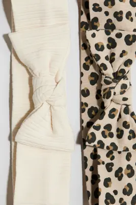 Lot de 2 bandeaux avec nœud - Crème/imprimé léopard