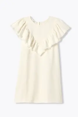 Robe courte à plastron volanté