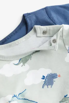 Lot de 2 pyjamas imprimés en coton - Vert clair/dinosaures