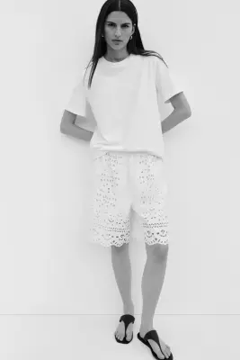 Short avec broderie anglaise - Blanc