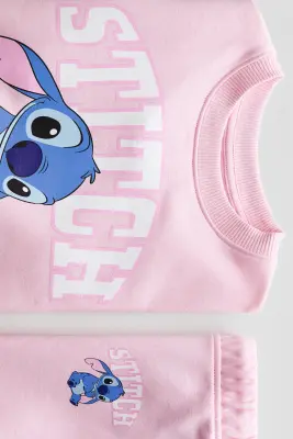 Ensemble 2 pièces en molleton imprimé - Rose clair/Lilo et Stitch