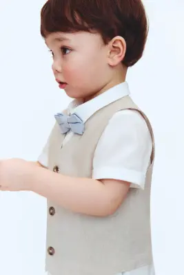 Ensemble habillé 4 pièces en lin mélangé - Beige clair/blanc