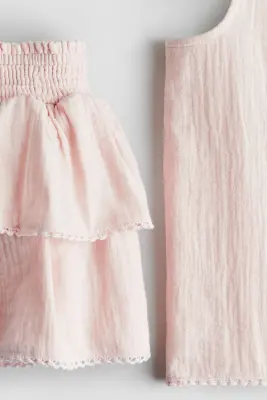 Ensemble 2 pièces en mousseline de coton - Rose clair