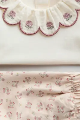 Ensemble 2 pièces en coton - Blanc/fleuri