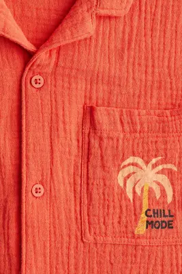 Chemise en mousseline de coton avec col cubain - Orange/Chill Mode