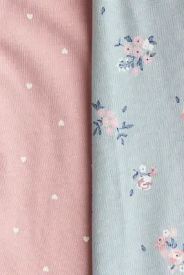 Lot de 2 pyjamas zippés en coton - Turquoise clair/fleuri