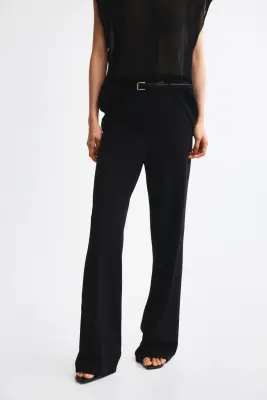 Pantalon droit avec ceinture - Noir