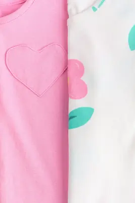 Lot de 2 T-shirts en coton - Blanc/fleurs