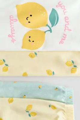Lot de 2 pyjamas à manches volantées - Jaune clair/citrons