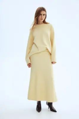 Jupe évasée en maille - Jaune clair
