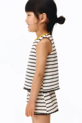 Short en maille texturée - Blanc/rayures noires