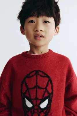 Pull en maille jacquard - Rouge/Spider-Man