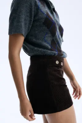 Mini short en velours côtelé - Marron foncé