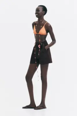 Short en denim avec ceinture - Marron foncé