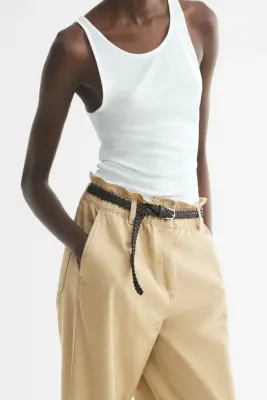 Pantalon barrel avec ceinture - Beige