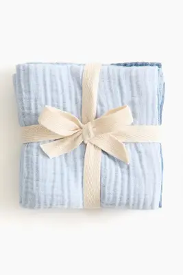 Lot de 3 carrés en mousseline - Bleu clair/bleu ancien