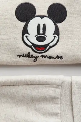 Ensemble 2 pièces en molleton avec application - Beige clair/Mickey
