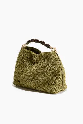Sac porté épaule en paille - Vert olive