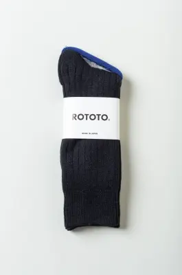 Rototo – Cotton Wool Ribbed Crew Socks R1327 – Black