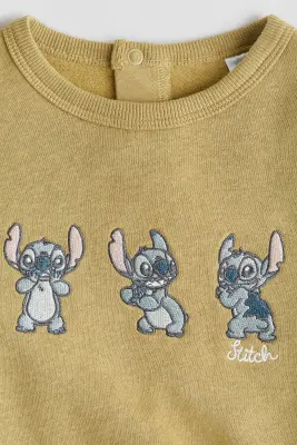 Sweat à l'intérieur brossé avec motif - Jaune moutarde/Lilo et Stitch