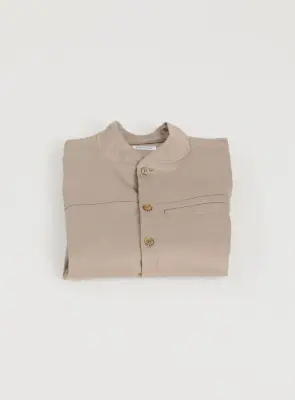 Murano Collar Overshirt in Khaki Cotton Gabardine