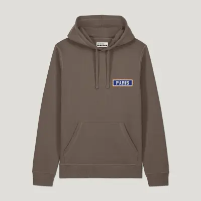 SWEAT SHIRT CAPUCHE COTON BIO BRODÉ - PARIS - CHOCOLAT