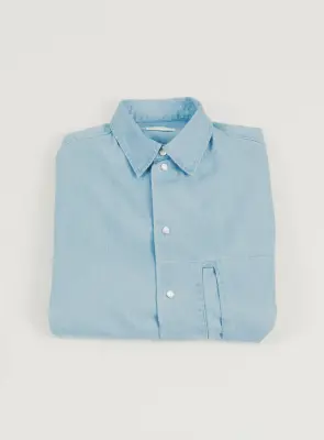 Window Pocket Overshirt in Bleach Denim