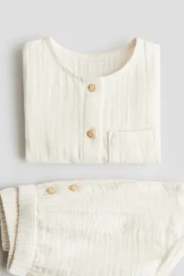 Ensemble 2 pièces en mousseline de coton - Crème