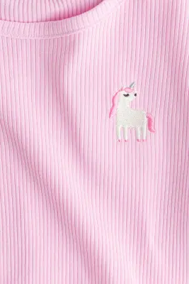 Top en coton avec détails brodés - Rose/licorne
