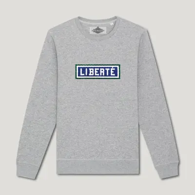 SWEAT SHIRT COTON BIO BRODÉ - LIBERTÉ - GRIS