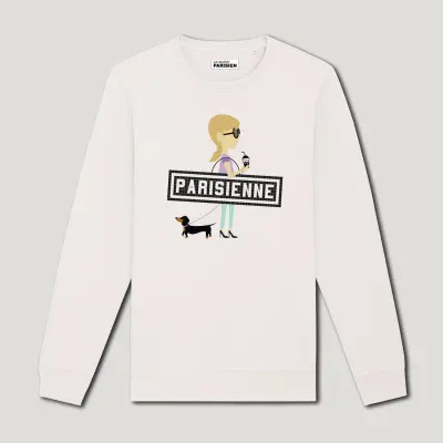 SWEAT-SHIRT COTON BIO IMPRIMÉ - PARISIENNE TECKEL - ÉCRU