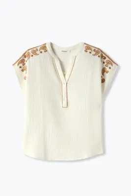 Blouse brodée en gaze de coton