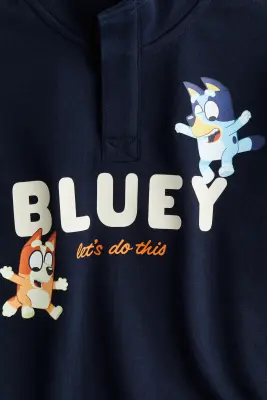 Sweat imprimé avec intérieur brossé - Bleu marine/Bluey