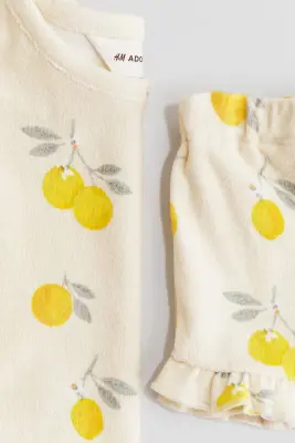Ensemble volanté 2 pièces en tissu éponge - Beige clair/citrons