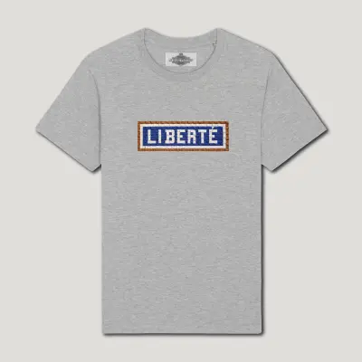 T-SHIRT COTON BIO BRODÉ - LIBERTÉ - GRIS
