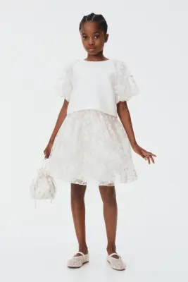 Jupe en tulle brodée - Blanc/fleuri