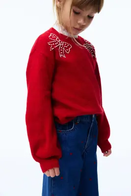 Pull ornementé - Rouge/nœuds