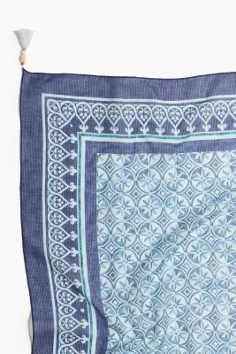 Foulard imprimé en coton - Bleu/motif