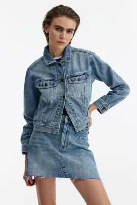 Jupe trapèze en denim - Bleu denim clair