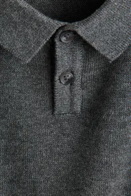 Pull façon polo en coton - Gris foncé chiné