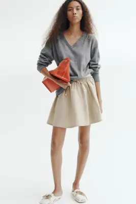 Pull oversize à encolure en V - Gris chiné